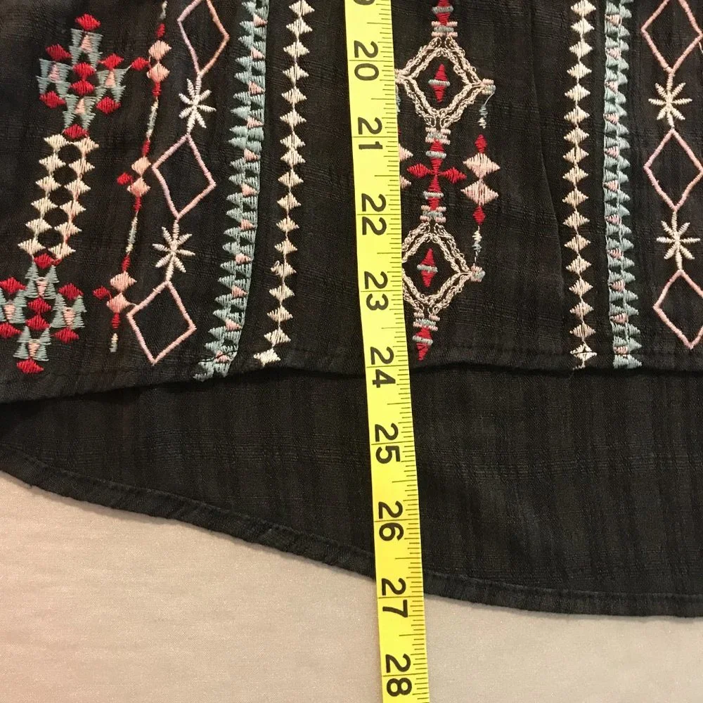 Knox Rose Women's Small Black Embroidered 3/4 Bell Long Sleeve Blouse - Picture 2 of 12